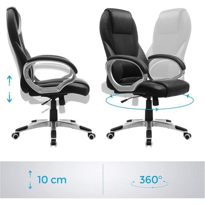 Крісло офісне SONGMICS для офісу та дому, чорне, регульоване, для роботи та ігор, 54 x 50 x (112-122) см