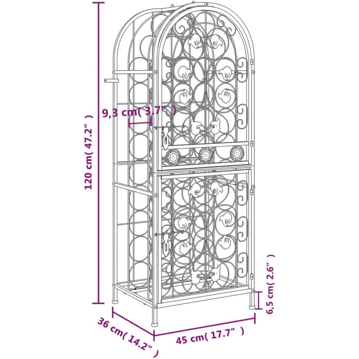 vidaXL Wine Rack 35 Bottles Metal Bottle Shelf Bottle Stand Wine Cabinet (45 x 36 x 120 cm)