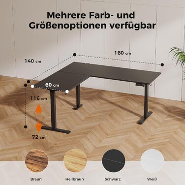 Електричний кутовий стіл Agilestic з регулюванням висоти 160 x 140 см, чорний. Ергономічний стіл для роботи та навчання, комп'ютерний стіл з регулюванням висоти.