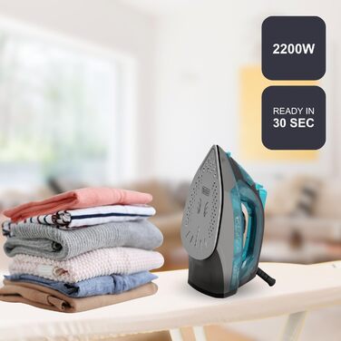 Праска Black+Decker BXIR3000E з керамічною підошвою, 3000 Вт, 200 г/хв, антинакип, функція розпилення, вертикальне прасування, дезінфекція