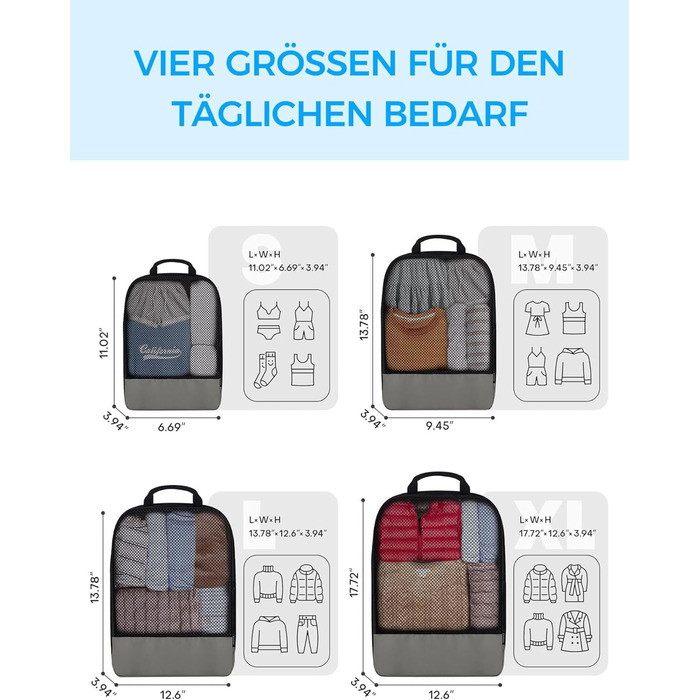 Набір кубиків для пакування багажу BAGLHER - Клінічний органайзер для подорожей, водонепроникні сумки (Сірий)
