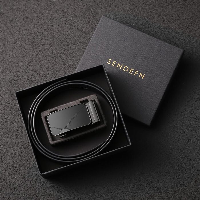 Чоловічий шкіряний ремінь SENDEFN з автоматичною пряжкою, ширина 35 мм, регульований розмір, чорний (125 см/36''-42'')