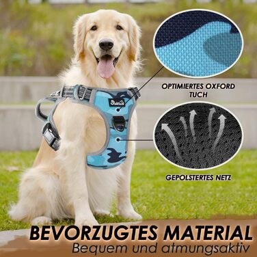 Шлейка для собак великих порід, анти-тяга, з 2 карабінами та зручною ручкою, регульована та світловідбиваюча, для щоденних тренувань (L), камуфляжний колір