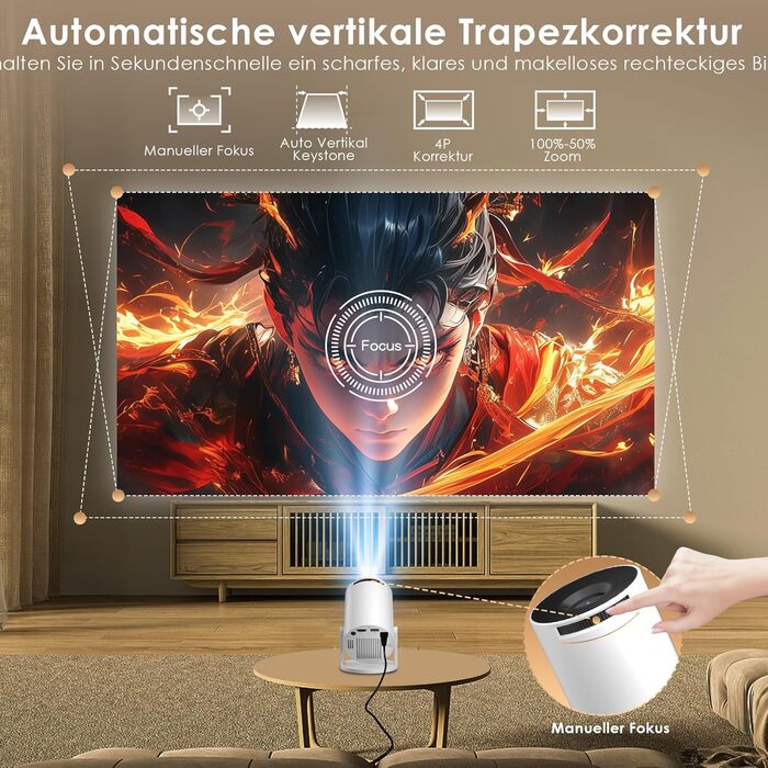 Міні проєктор Salange Mini Beamer 2026,8K з Android, WiFi 6, Bluetooth 5.4, Auto Keystone, 270° поворот, для дому та на вулицю, Sala300pro