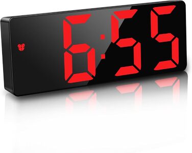 Цифровий будильник JQGO з LED дисплеєм, USB-кабель, регулювання яскравості, показник температури, функція відкладання, голосове керування, для спальні, червоний