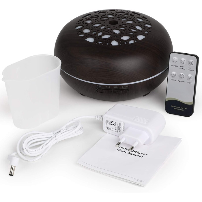 Аромадифузор WD&CD 550 мл з пульт дистанційного керування, ультразвуковий зволожувач повітря, дифузор для ефірних олій, 7 кольорів LED, автоматичне відключення - білий (темно-коричневий)