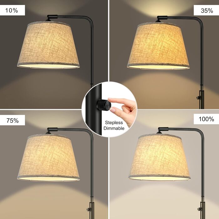LED торшер Fortand з регулюванням яскравості, тканинний абажур, 3 колірні температури (3000K-6500K), поворотний та підлоговий вимикач