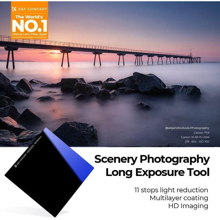 Набір фільтрів K&F Concept Nano-X: квадратний фільтр, фільтротримач, 8 адаптерних кілець (ND2000)