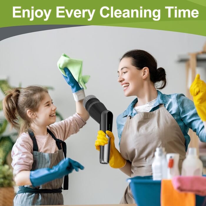 Електрична щітка для прибирання з 7 насадок, IPX7, регульована ручка, для ванної, кухні, підлоги, авто (чорний, сірий)