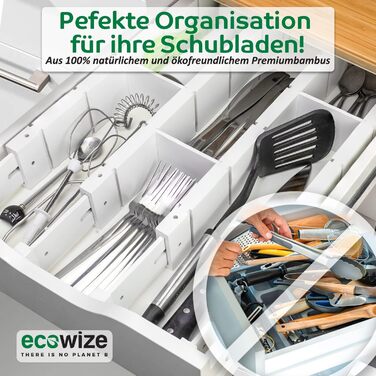 Drawer Dividers (43-56 cm) - Bamboo Drawer Organizer, Spring-loaded - Drawer Dividers for Kitchen, Bedroom, Bathroom, Bedroom, Desk & Craft Table (White)