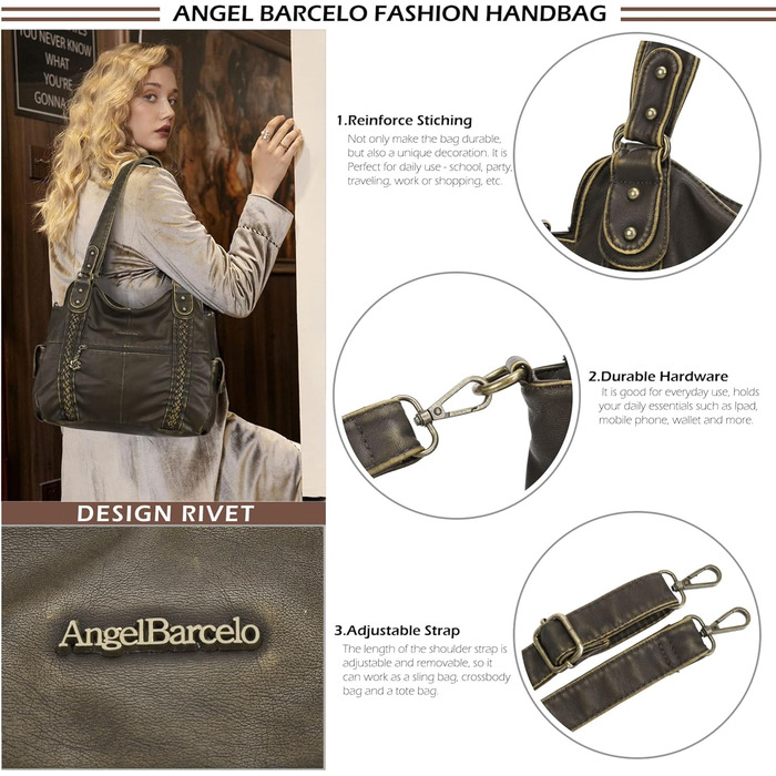 Сумка жіноча Angel Barcelo Roomy Fashion Hobo зелена шкіряна, сумка-тоут через плече
