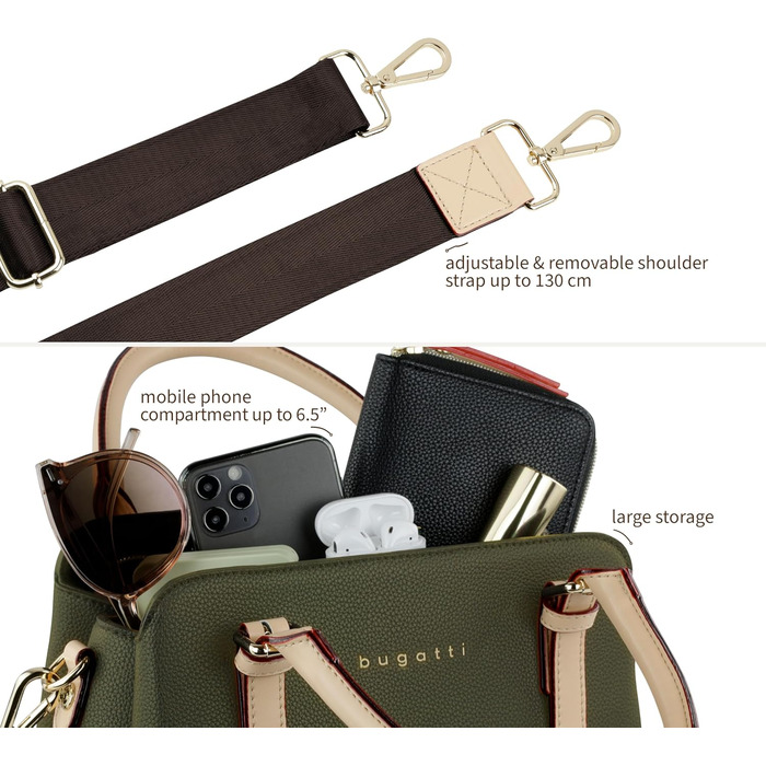 Сумка жіноча Bugatti Ella оливкова, маленька крос-боді, клатч для жінок