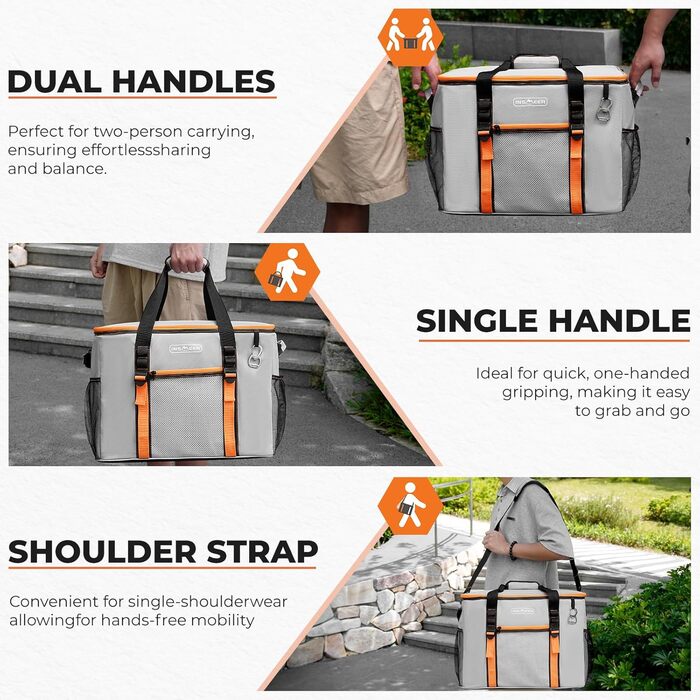 Сумка-холодильник INSMEER 50 л, 80 банок, сіра - для пікніка, кемпінгу, пляжу