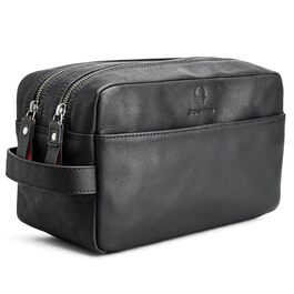 Сумка для косметики DONBOLSO Stockholm - Преміум шкіряна сумка для подорожей - Шкіряна косметичка для жінок та чоловіків з великою кількістю відділень - 25x13x15 см, Вінтажний чорний колір