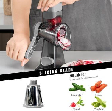 Ручна тертка для сиру та овочів Dreamhigh з ручкою, 3 змінні леза з нержавіючої сталі, для сиру, овочів, горіхів, моркви, кабачків, тощо.