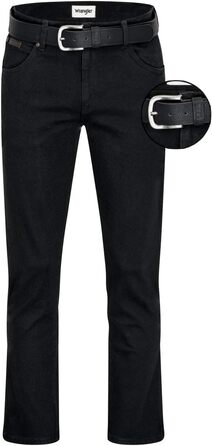 Джинси чоловічі Wrangler Texas Regular Fit Authentic Straight, еластичні, чорного кольору (42W/34L) + ремінь чорний