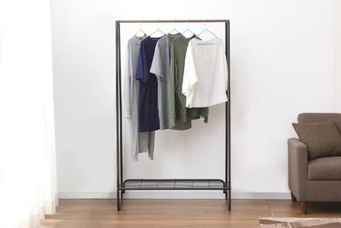 Iris Ohyama Stylish Clothes Rack, Ladder Design, Includes Hooks, Robust Frame, Non-Slip, For Bedroom, Studio, Closet, Space-Saving, Laundry Rack, Easy Assembly, PI-O150 (Black, Large / 1 Grid Shelf)
