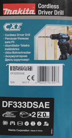 Акумуляторний дриль-шурупокрут Makita DF333DSAE 12V, 2.0Ah, 2 акумулятори + зарядний пристрій у транспортному кейсі, чорний/синій
