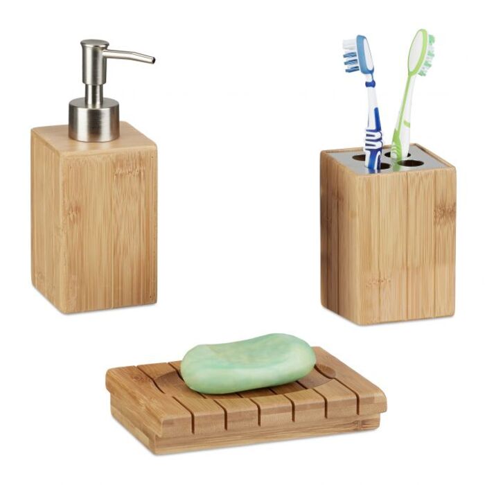 Relaxdays Bamboo Bathroom Accessories Set of 3