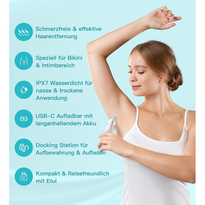 Електричний тример для бікіні 3-в-1 для жінок: тример для обличчя та інтимної зони, для чутливої шкіри. Вологостійкий, для мокрого та сухого використання, перезаряджається