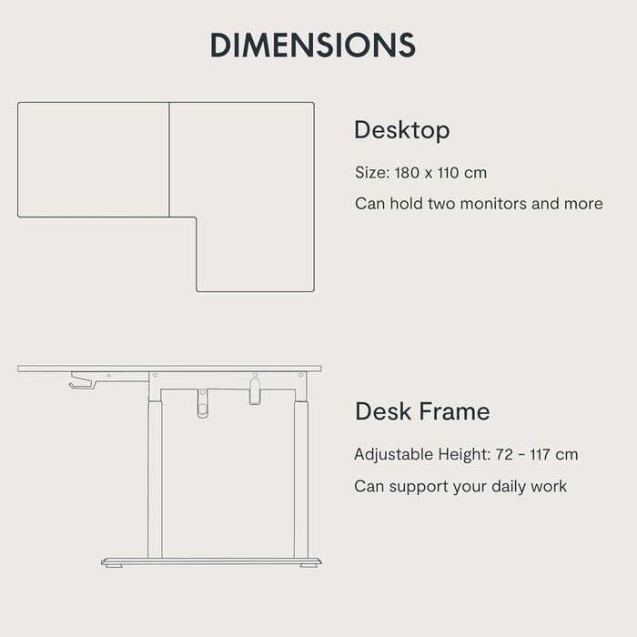 Регульований стіл Sanodesk 180x110 см (білий) - L-подібний, з двома моторами та пам'яттю