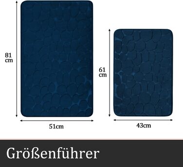 Набір килимків для ванної кімнати chakme (2 шт.), пам'ятна піна Cobblestone, протиковзкі та поглинаючі килимки для ванни та туалету, темно-сині