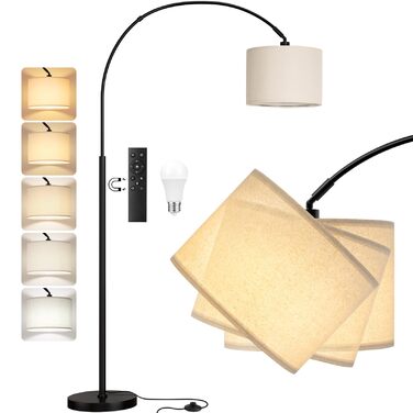 Торшер для вітальні Stehlampe з димером, LED E27, пульт ДУ, бежевий плафон, чорна база, поворотний, 180 см