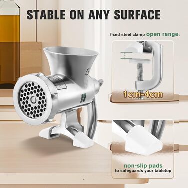 М'ясорубка ручна Huanyu з нержавіючої сталі, насадка для ковбас та печива, миється в посудомийній машині, для яловичини, свинини та овочів (№8)
