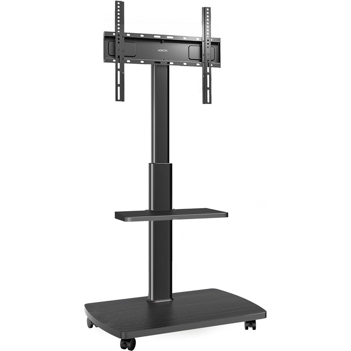 AOKCOS Rolling TV Stand with Wood Shelf - Adjustable Height & Swivel - Fits 32-65 inch TVs (up to 40kg, VESA 400x400mm)