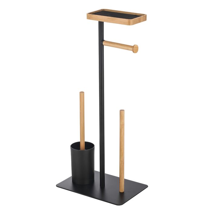 Набір для ванної кімнати Teiki 4в1: щітка для унітазу, тримач рулонів, тримач для вологих серветок та смартфон, бамбук, чорний