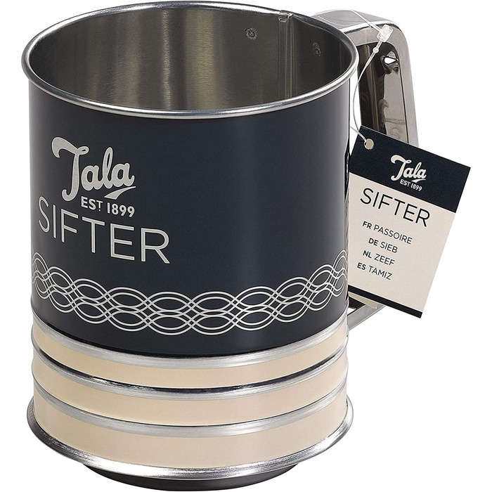 Tala Traditional Manual Flour Sifter in Indigo and Ivory Design - Classic Baking Sifter, Easy to Use, Durable, Elegant Kitchen Utensil