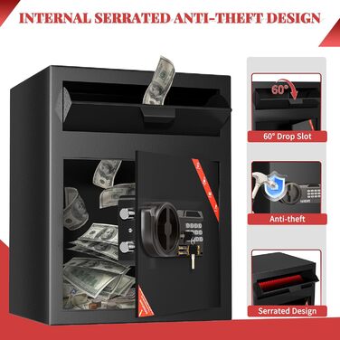 KABISAFE 45L Головний сейф для дому: електронний сейф з кодовим замком, ключем та сенсорним освітленням, для зберігання грошей, ліків та документів