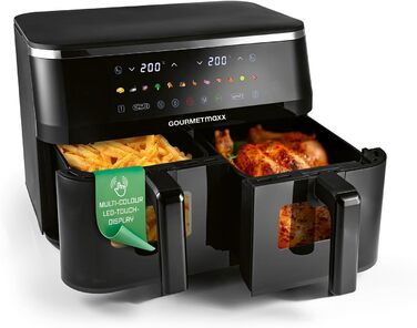 Фритюрниця готує без олії GOURMETmaxx 9л (2x4,5л) з цифровим дисплеєм, таймером та захистом від перегріву, чорна
