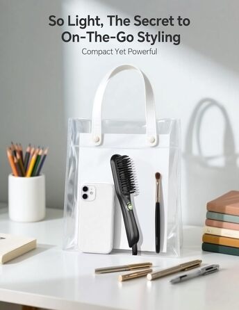 LANDOT Міні випрямляч для волосся 2-в-1: випрямляч та щітка для волосся. Компактний випрямляч для короткого та середнього волосся (Чорний)