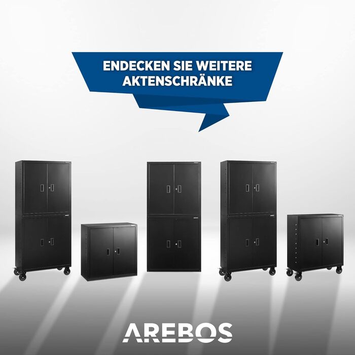 Металевий офісний шафа Arebos, чорний, 90x90x40 см, з регульованою полицею, для зберігання документів і матеріалів
