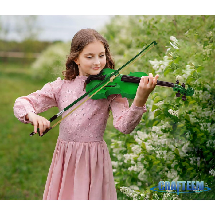 Скрипка Crafteem для початківців, дітей та дорослих, ручної роботи, з 5 кольоровими гриф-стрічками (1/2, зелена)