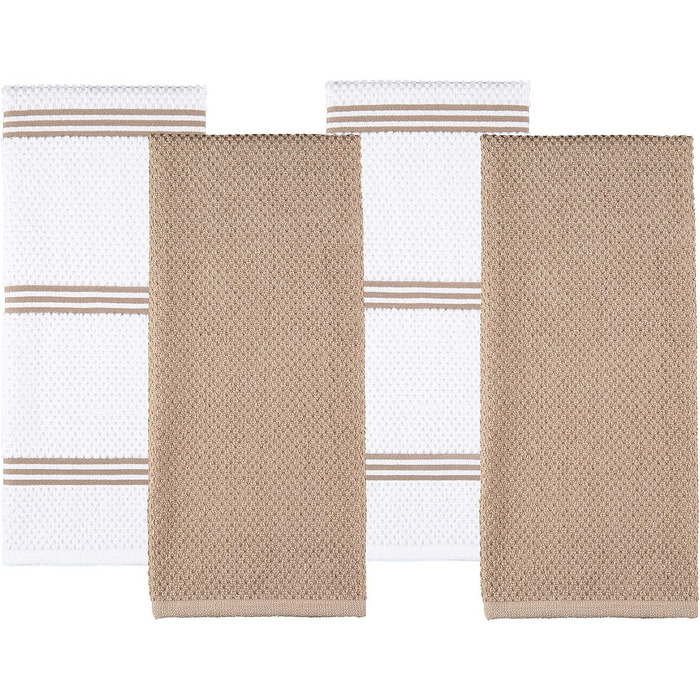 Sticky Toffee Dishcloths made of 100% cotton, terry cloth, 4 pieces, kitchen towels, 40.6 x 71 cm, light brown, soft, absorbent, for restaurant, bar, glass, kitchen towels