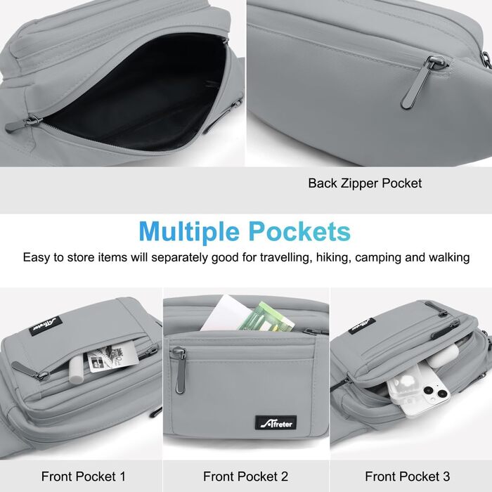 Чоловіча та жіноча поясна сумка на пояс, водонепроникна, з тримачем для пляшки, для піших прогулянок, прогулянок з собакою, активного відпочинку (A-сірий)