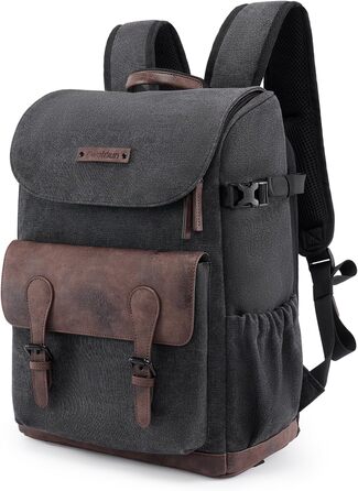 Водонепроникний рюкзак для камери Cwatcun з брезенту, професійний фоторюкзак, вінтажний стиль, сумісний з Sony, Canon, Nikon (S, чорний)