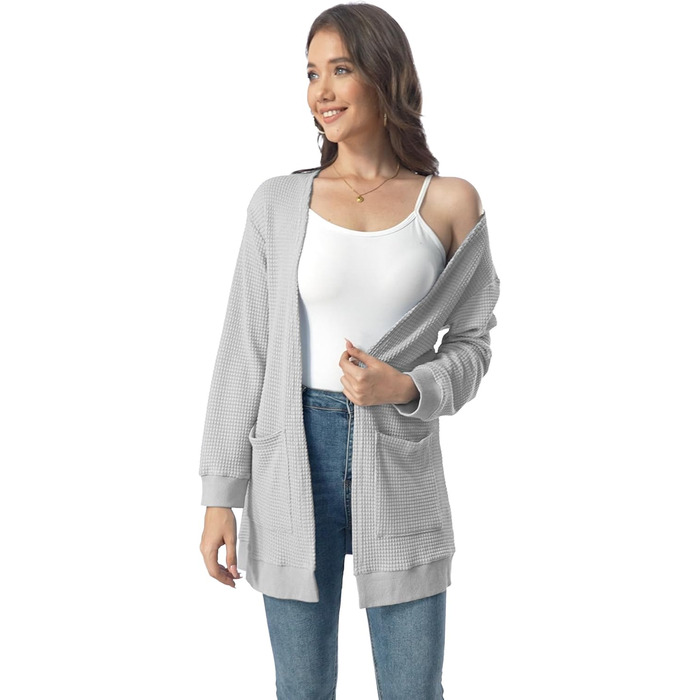 Кардиган чоловічий Daen Langar Casual Lang Elegant з відкритим передом, в'язаний, з кишенями (3XL, світло-сірий)