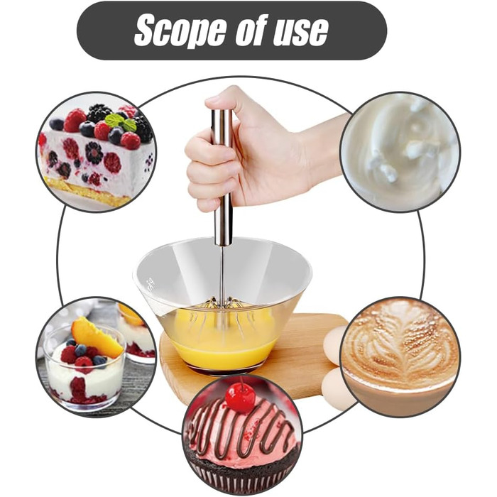 Semi-Automatic Stainless Steel Egg Beater, Semi-Automatic Egg Beater, Semi-Automatic Stainless Steel Egg Beater, Rotating Push Mixer Whisk for Whipping, Beating, Stirring (3PCS)