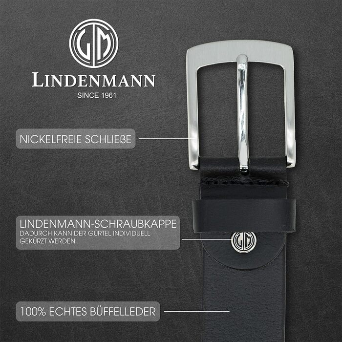 Чоловічий шкіряний ремінь Lindenmann з нубуру, 40 мм, регульований, джинсовий, XL, чорний (45.5 дюймів, 115 см)