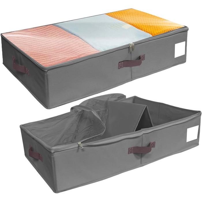Коробки для зберігання під ліжком, 2 шт. з кришкою, сірі. Органайзери для білизни та одягу