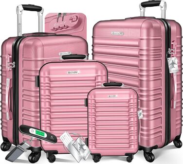 Набір валіз KESSER® з ABS-пластику (S-M-L-XL) з телескопічною ручкою, 4 колеса, ваги та бірка, рожевий
