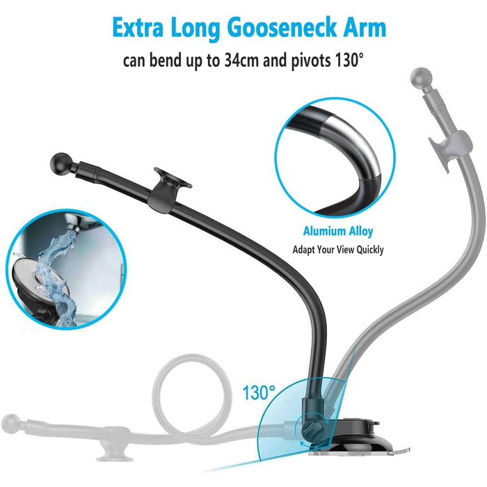 Підставка для планшету Oilcan Schwanenhals для автомобіля: кріплення на панель приладів/лобове скло, гнучкий тримач 34 см, сумісний з iPad, Galaxy, телефонами 4-12.9 дюймів