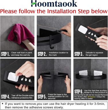 Hoomtaook Shower Corner Shelf, Shower Basket, Shower Shelves, No Drilling Required for Bathroom, Matte Finish, Bathroom Shelf, 2 Pieces Black