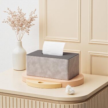 Скляниця для серветок з PU-шкіри, квадратна, сірого кольору з імітацією дерева, 25x14x10 см. Підходить для дому, ванної кімнати, вітальні, спальні, авто та офісу
