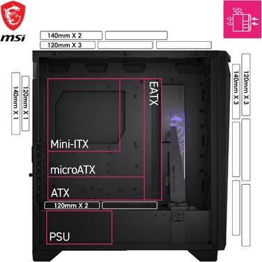 Корпус ПК MSI MPG GUNGNIR 300P Airflow - Mid-Tower з загартованим склом, підтримка ATX/M-ATX/Mini-ITX, 4 x 120mm ARGB вентилятори, USB 3.2 Gen 2x2 Type-C, Gen 1 Type-A, магнітний фільтр пилу