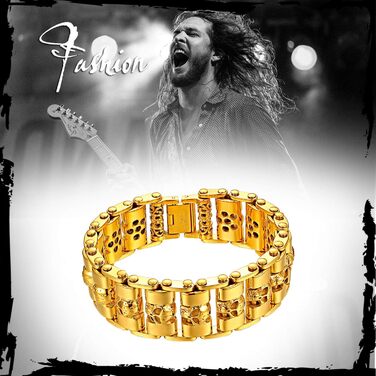 Чоловічий браслет OIDEA з черепом: важка ланцюгова прикраса, готичний стиль, череп, хрест, ланцюжок для мотоцикла, подарунок для чоловіків, сім'ї, друзів (05 Skull Gold)