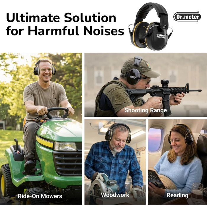 Захисні навушники Dr.meter SNR 31dB: комфортні, регульовані, для будівництва та саду (жовті)